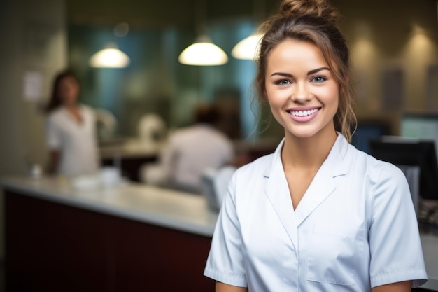 Gente medicina estomatología y concepto de salud joven dentista feliz con herramientas en el fondo del consultorio médico