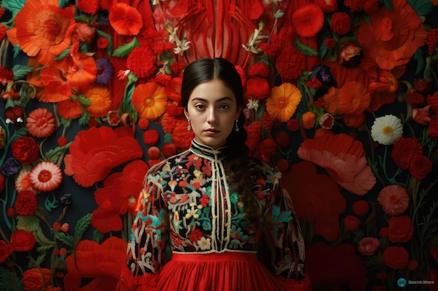 Gente mexicana en traje tradicional bordado mexicano mujer mexicana