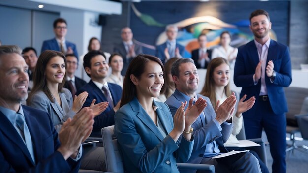 Gente de negocios aplaudiendo en un seminario