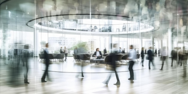 Gente de negocios borrosa caminando en el fondo de la oficina moderna Generar Ai