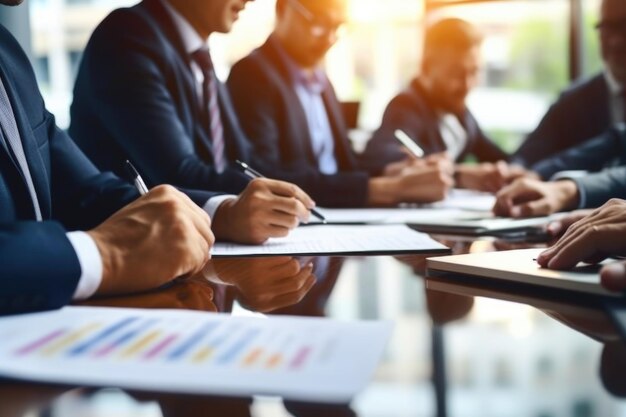 Gente de negocios discutiendo finanzas y economía en la sala de reuniones