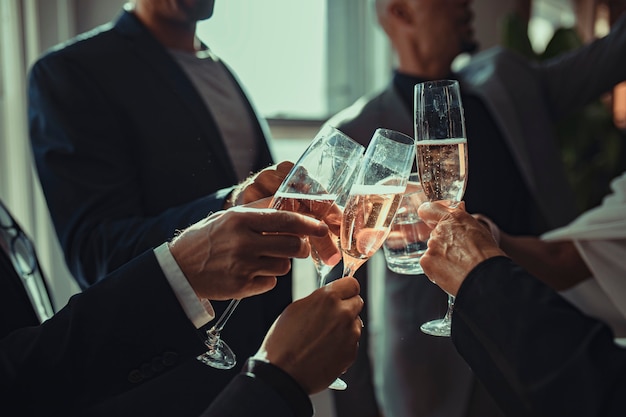 Gente de negocios haciendo un brindis en una fiesta de oficina