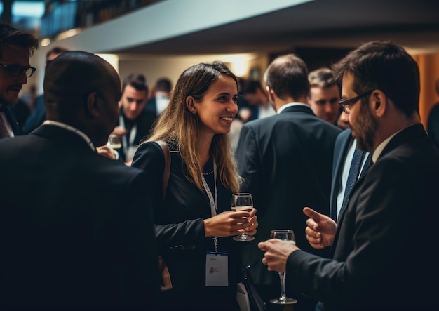 Gente de negocios haciendo networking durante una pausa en la conferencia