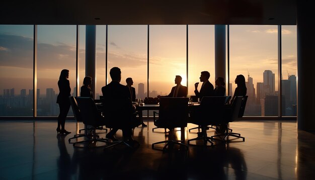 Gente de negocios en una reunión de la sala de juntas Silhoutte