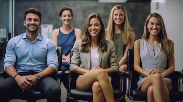 Gente de negocios sonriente esperando una entrevista de trabajo Grupo de personas de negocios esperando una entrevista de trabajo