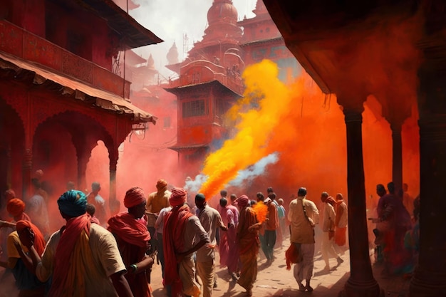 Gente en Nepal celebrando el festival holi Creado con tecnología de IA generativa