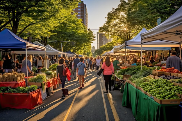 Gente no identificada caminando por el mercado callejero en Manhattan Generada por IA