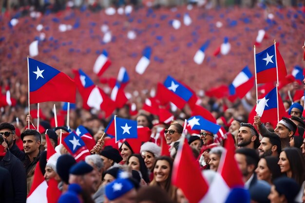 Foto la gente ondea banderas y ondea banderas en una multitud.