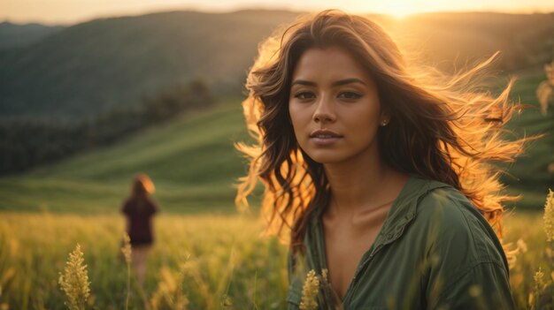 la gente pasaba tiempo en el campo de hierba al atardecer