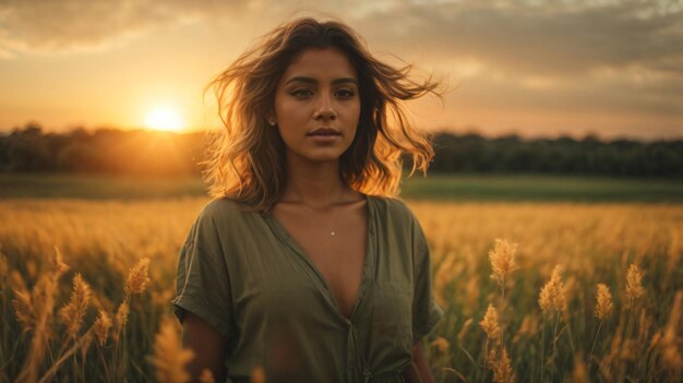 la gente pasaba tiempo en el campo de hierba al atardecer