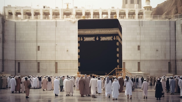 Gente de pie alrededor de una Kaaba