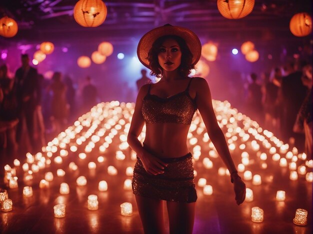 Gente en la pista de baile en la fiesta de halloween