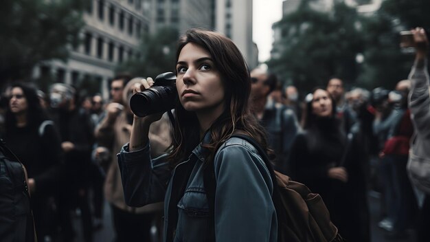 La gente protesta en las calles de la ciudad durante el día Estilo hiperrealista Red neuronal generada en mayo de 2023 No se basa en ninguna escena o patrón de persona real