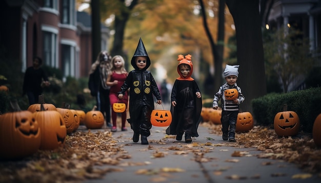 La gente que celebra Halloween es la familia del vecindario.