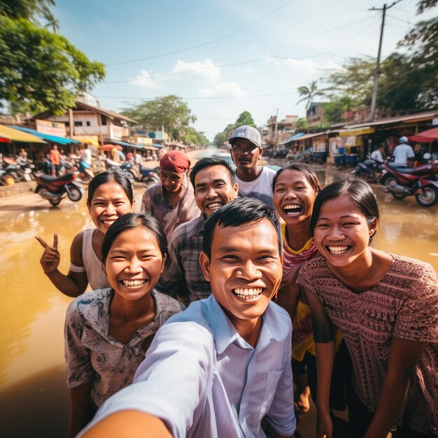 Foto la gente sonriendo en siem reap