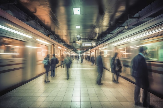 Gente subiendo y bajando del tren en la estación de metro.