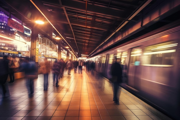 Gente subiendo y bajando del tren en la estación de metro.