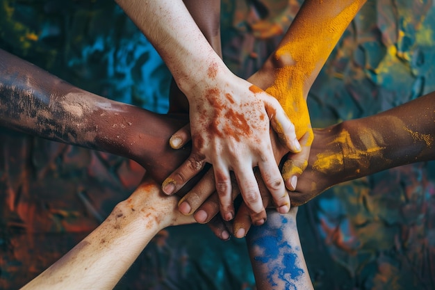 Gente de todos los colores tomándose de la mano Una mentalidad empresarial inclusiva valora la dignidad y el respeto por todos