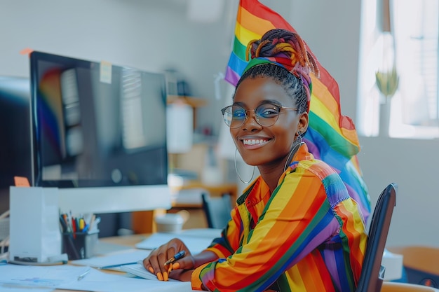 Gente en el trabajo celebrando el Orgullo LGBT Generativa AI