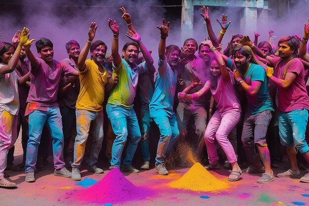 Foto la gente vomita pinturas de holi