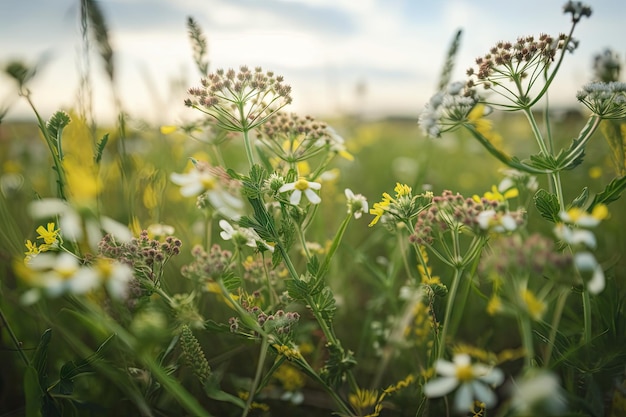 Gentechnisch veränderte Pflanzen wachsen auf einem Wildblumenfeld, das mit generativer KI erstellt wurde