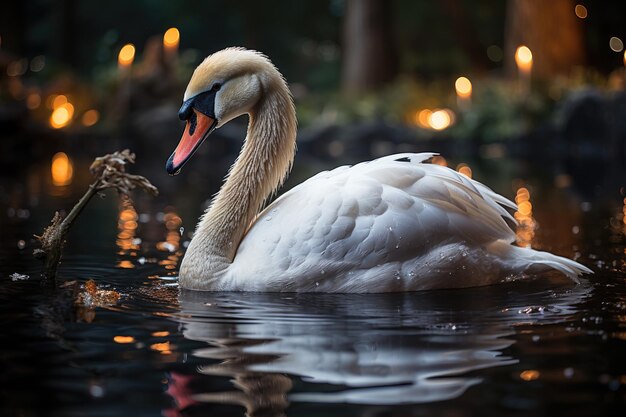 Gentious Swan sob o luar no IA generativo do Lago Sereno