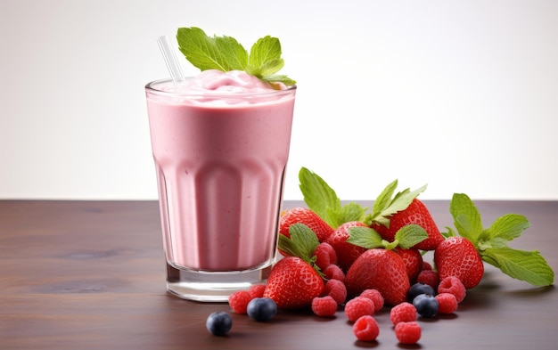 Genussvoller Erdbeer-Smoothie mit cremigem Joghurt auf weißem Hintergrund