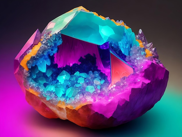 Geode mit neonfarbenen Kristallen