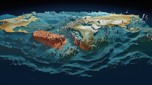 Geografia do fundo do oceano mapeado ilustração cartografia do terreno mar terra mundo natureza geografia do fundo do océano mapeada ai gerado