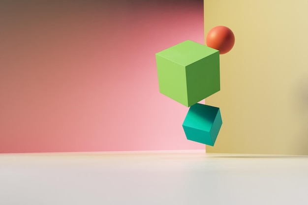 geometria 3D em fundo de cor pastel