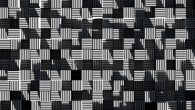 Geometría abstracta con fondo a rayas renderizado en 3D