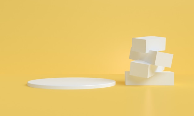 Foto geometria branca mínima simulação de forma abstrata com pódio para exibição de produto em fundo amarelo, renderização em 3d