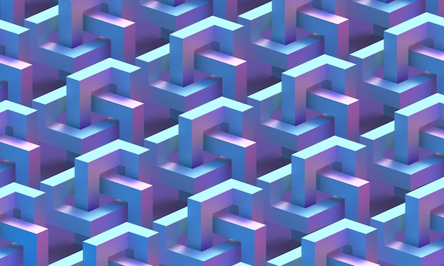 Geometría cúbica de un patrón de figura infinita azul y magenta