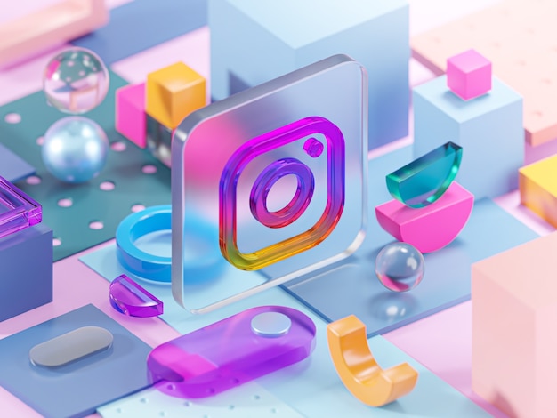 Geometría de vidrio de Instagram Formas Composición abstracta Arte Representación 3D