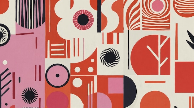 Geometric Composition with Abstract Floral and Organic Shapes