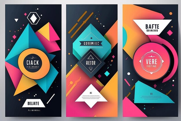 Foto geometric vector banners retrocolored set com padrões de memphis