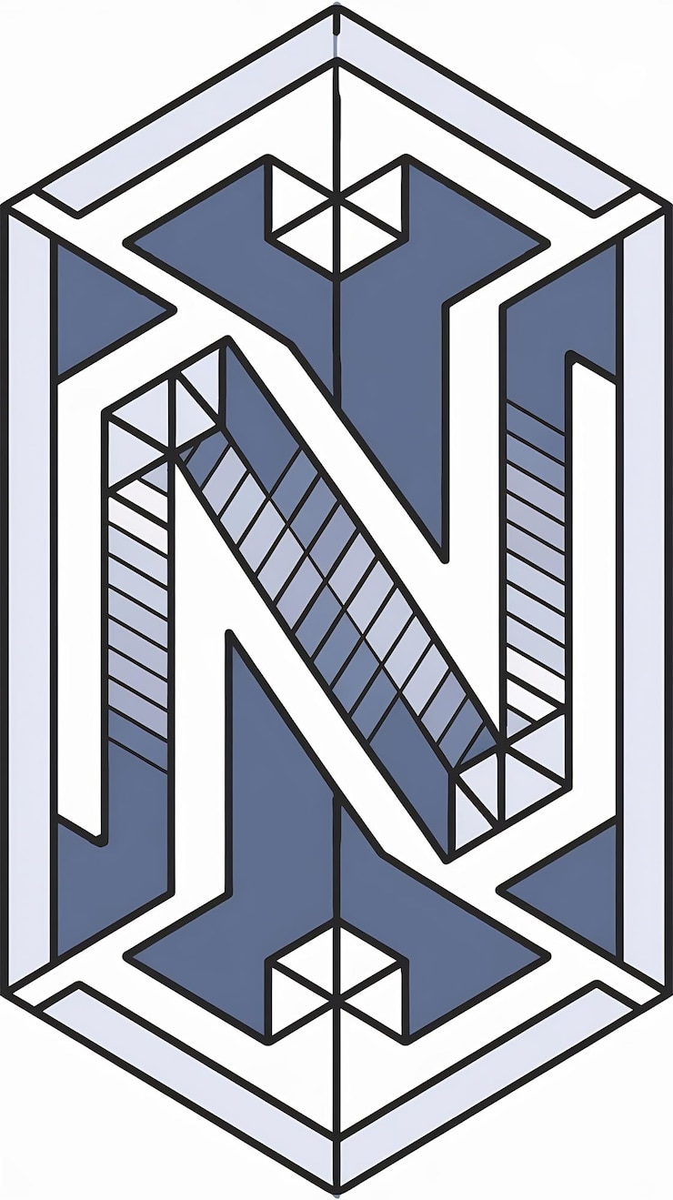 Foto geométrico n letra lineal logotipo hexágono icono diseño vectorial de signo de la compañía