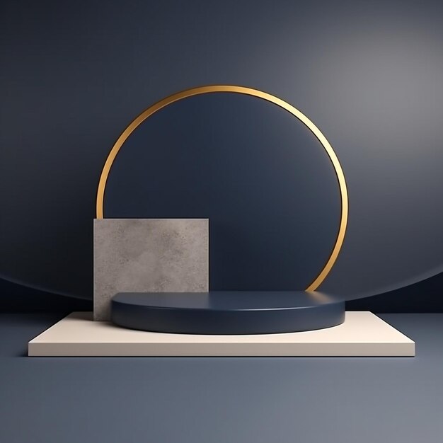 Geometrie geformtes Podium dunkelblau und Gold Produktstand Präsentation und minimaler Stil