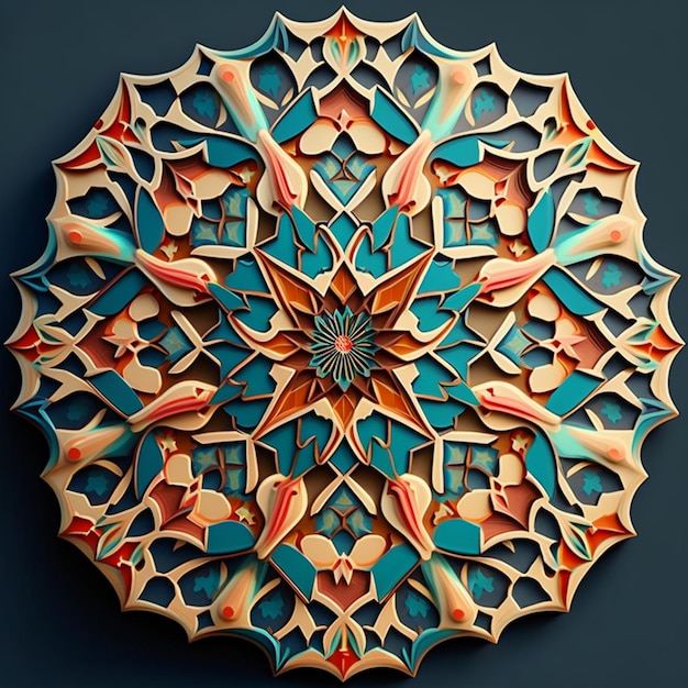 Geometrische 3D-Muster und arabeske Designs, die oft Kalligrafie enthalten Kopierbereich Generative Ai