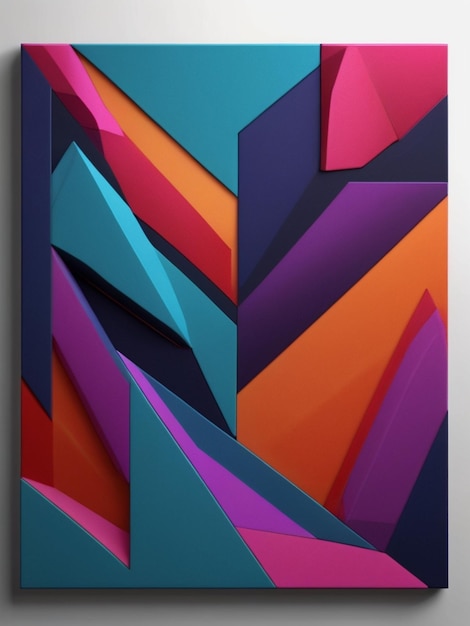 Geometrische Abstraktion scharf im 3D-Stil in Frontansicht mit Synthwave-Farben