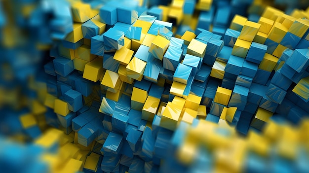 Geometrische Blockformen Blaue und gelbe Farben mit Unschärfe in den Ecken des Bildes