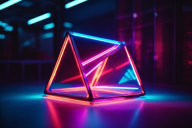 Geometrische dreieckige Figur im Neon-Laserlicht