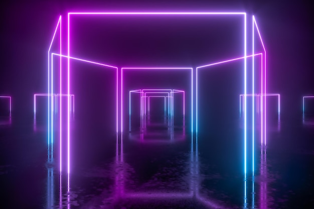 Geometrische figuren und neonlichterabstrakte konzeption3d-rendering