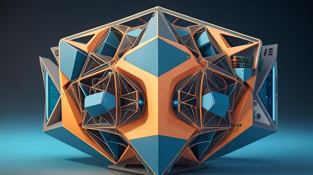 Geometrische Formen verbinden sich in einem futuristischen Computernetzwerk