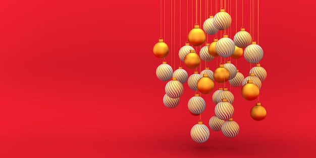Geometrische goldene Weihnachtsbirnen auf rotem Hintergrundkonzept 3d Rendering