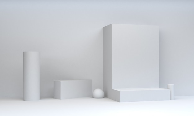 Geometrische weiße Formszene minimal, Wiedergabe 3d.