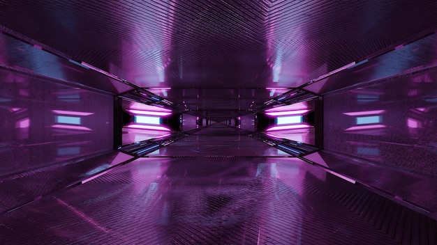 Geometrischer flur mit violetter beleuchtung 4k uhd 3d-illustration