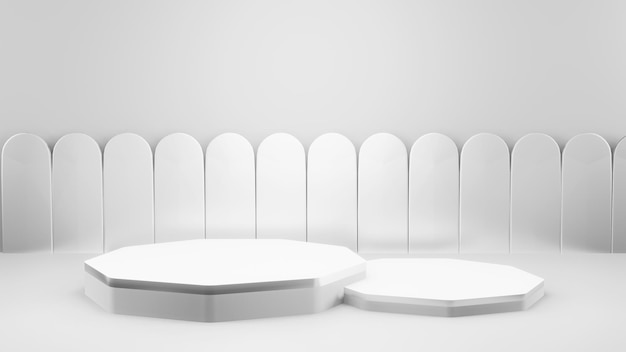 Geometrischer Formhintergrund im minimalistischen Mockup des weißen und grauen Studioraums für Podiumsanzeige oder