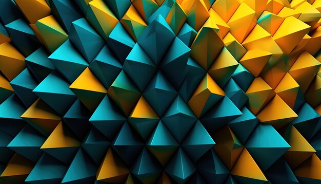Geometrischer Hintergrund des türkisgelben 3D-Dreiecks Generative Ai