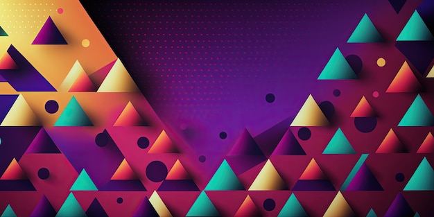 Geometrischer lila Hintergrund mit Kreisen und Dreiecken im Retro-Stil. Generative KI